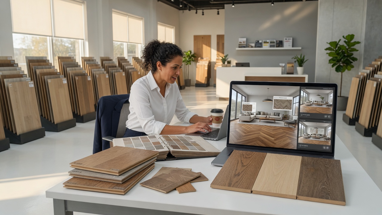 Flooring business owner using AI tools to grow sales