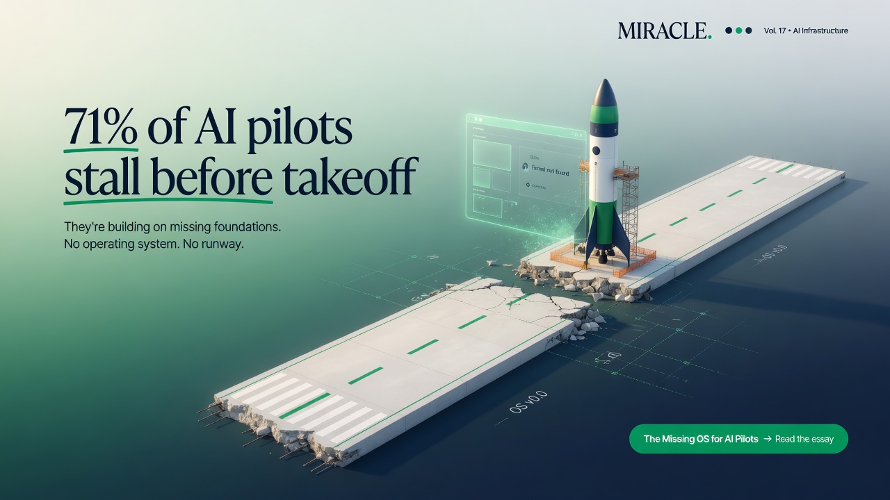 71% of AI Pilots Stalled in 2025. The Reason Wasn’t the Technology — It Was the Missing Operating System.